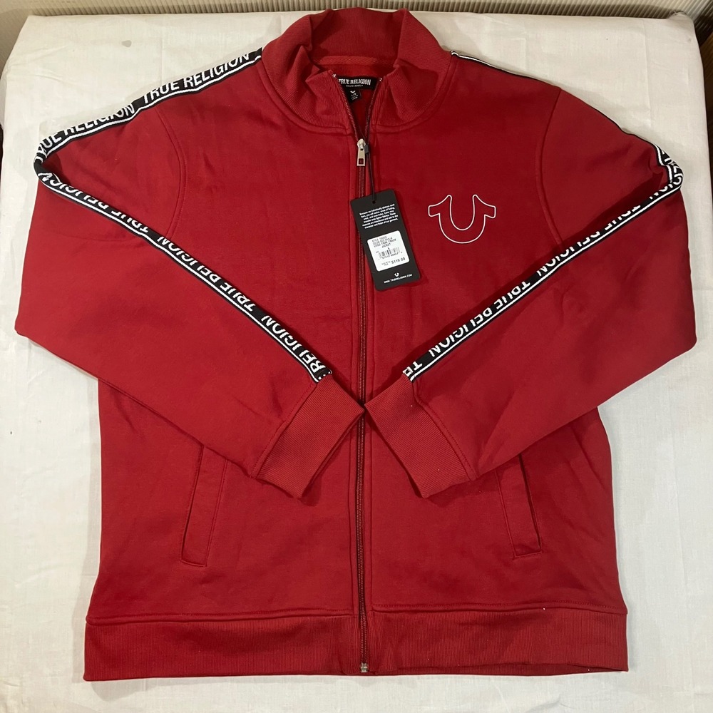 True Religion Mens Red Dahlia Logo Trim Track Jacket 700320 Large NEW